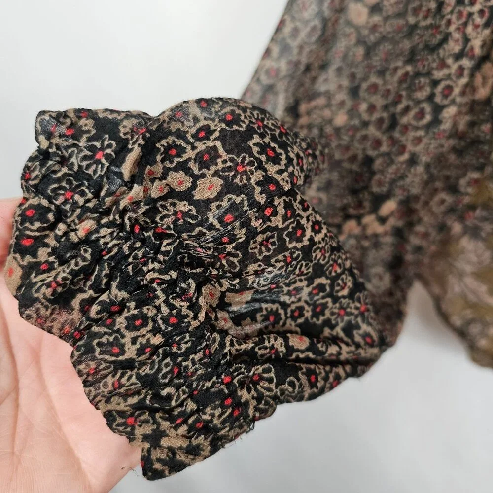 Free People‎ XS Brown Neutral Tone Floral Boho Prairie Cottage Fall Harvest Top